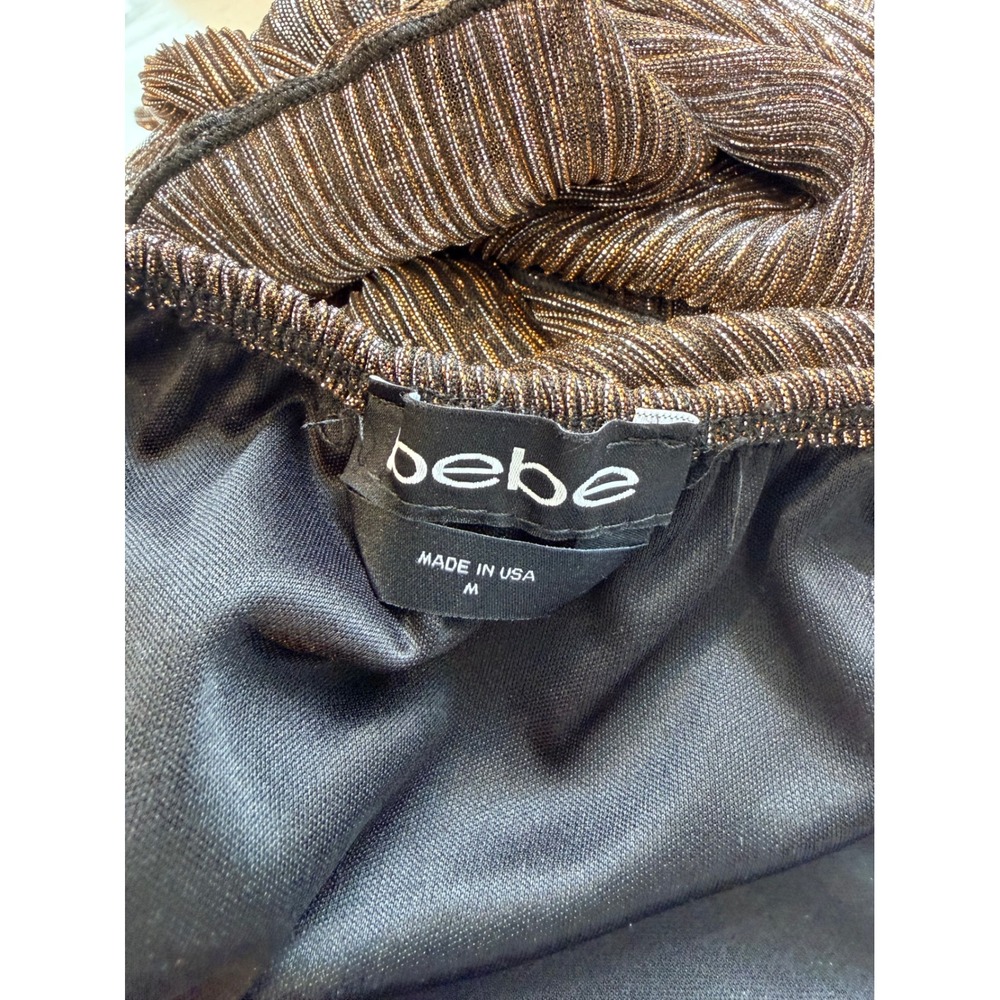 bebe Pleated Handkerchief Hem Dress M Bronze Metallic Shimmer Glam Y2K Party - Picture 4 of 8